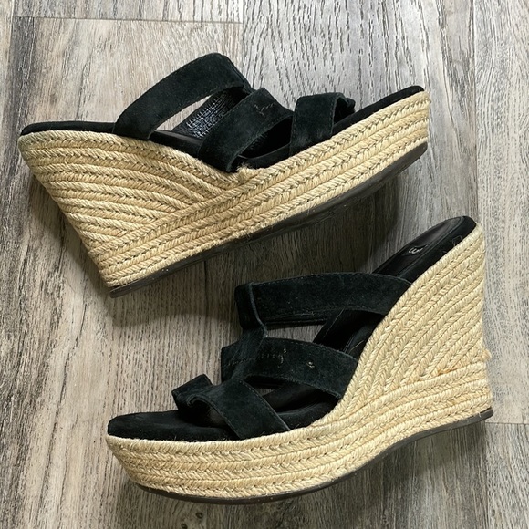 UGG Women’s Tawnie Black Suede Espadrille Platform Wedge Sandal, size 9 - Picture 2 of 9